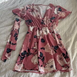 Silky Floral V-Neck Dress with Belt